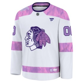 Män Ishockey Chicago Blackhawks tröja med eget tryck Fanatics Hockey Fights Cancer Practice 2024-25 Vit